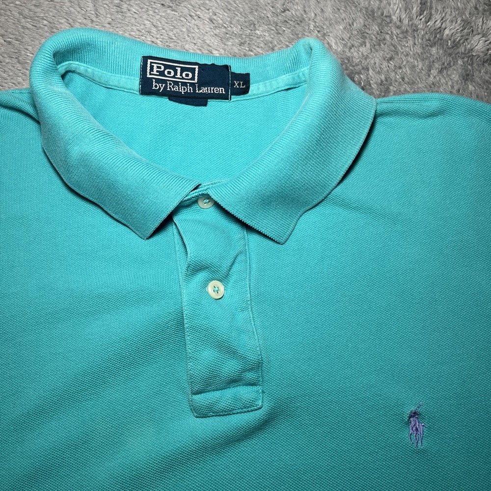 VTG Polo By Ralph Lauren Men's SZ XL Short Sleeve Aqua Blue Polo Lavender Pony